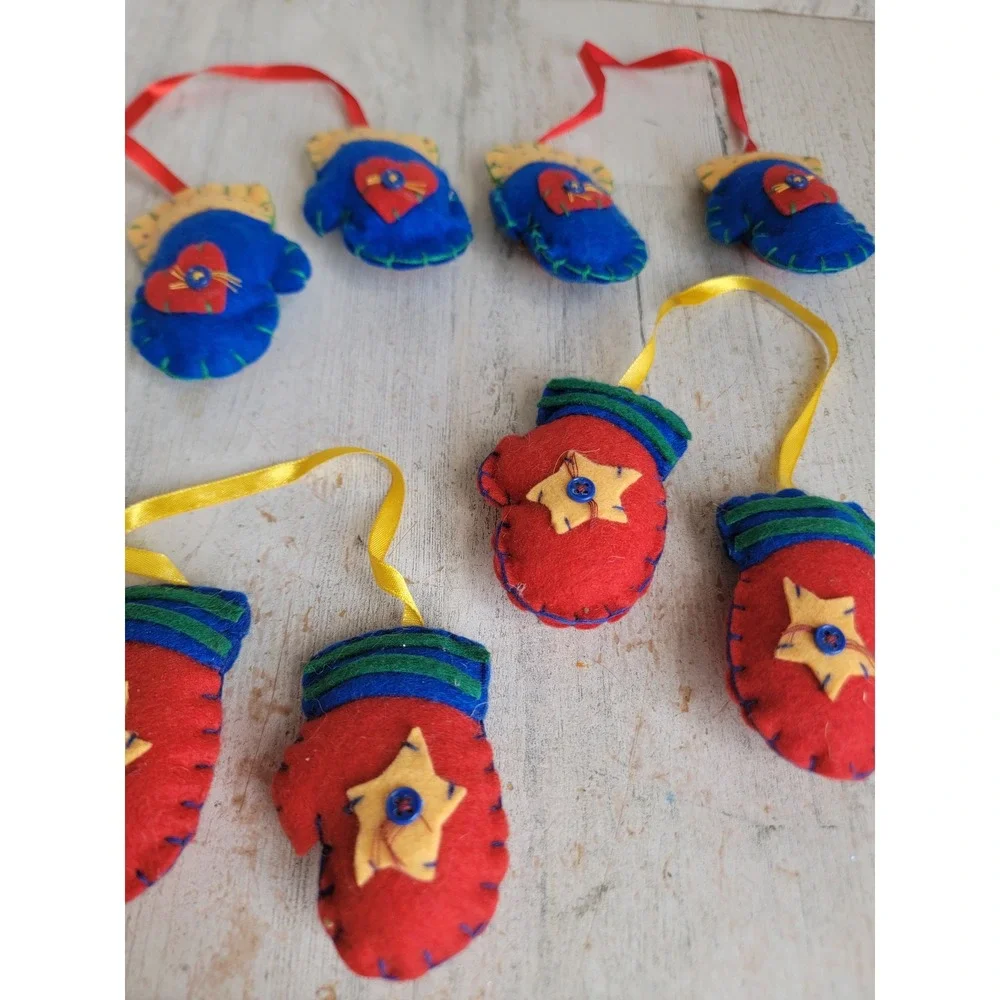 Mini felt mitten star heart ornament Xmas set plush home decor figure